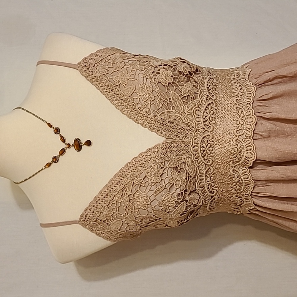 Rebellion Tan Lace Tiered Mini Dress - Picture 5 of 13